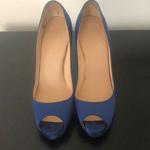Blue Satin Christian Louboutin Peep-Toe Pumps